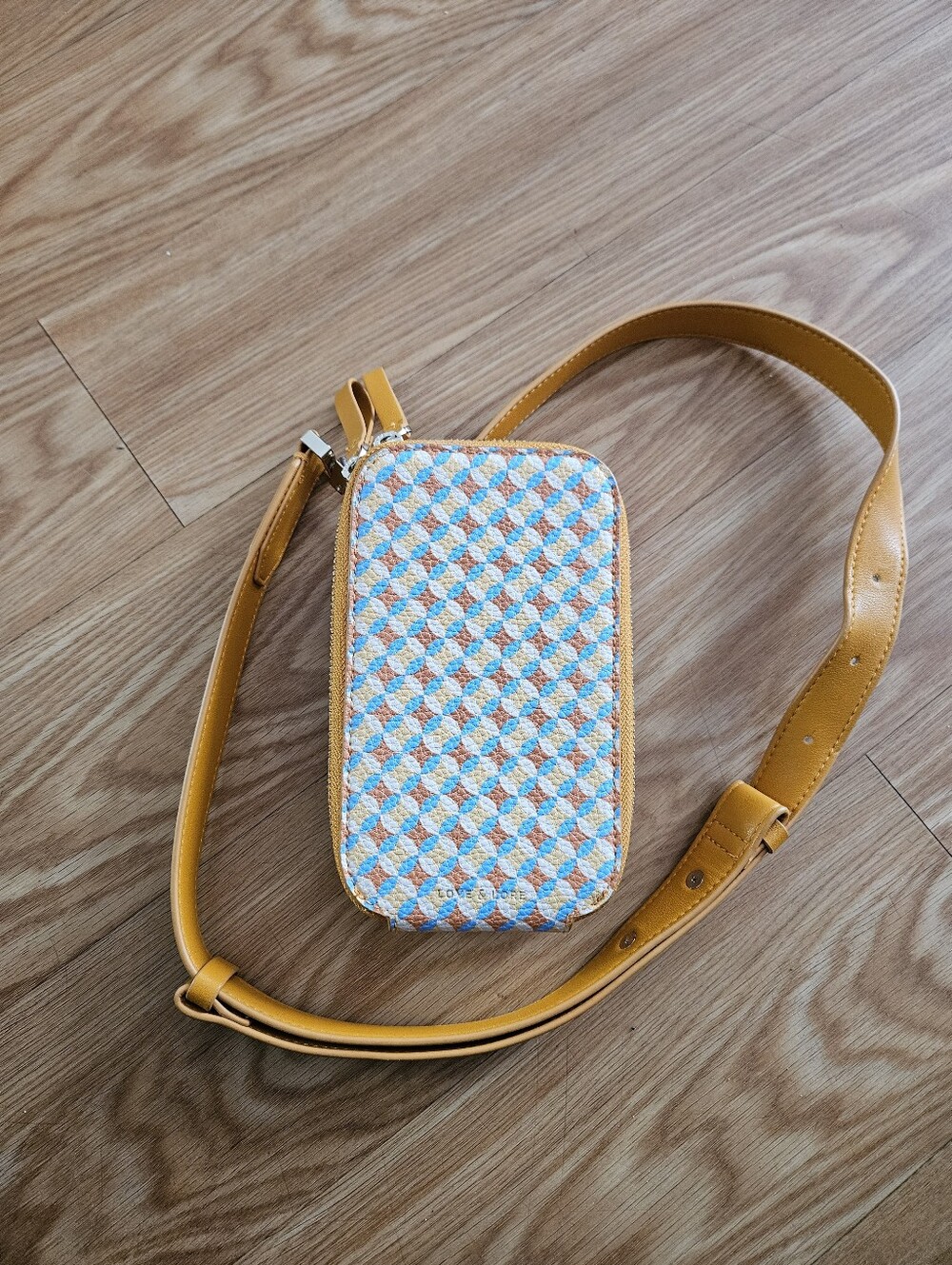 Mustard Leather-Trim Woven Check Crossbody Bag